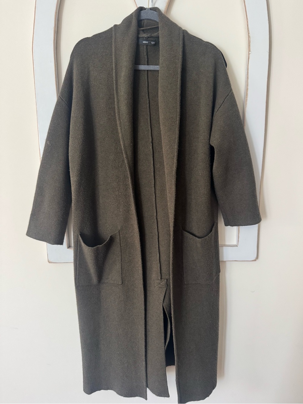 Mango Olive Green Longline Open-Front Cardigan Coat Size S
